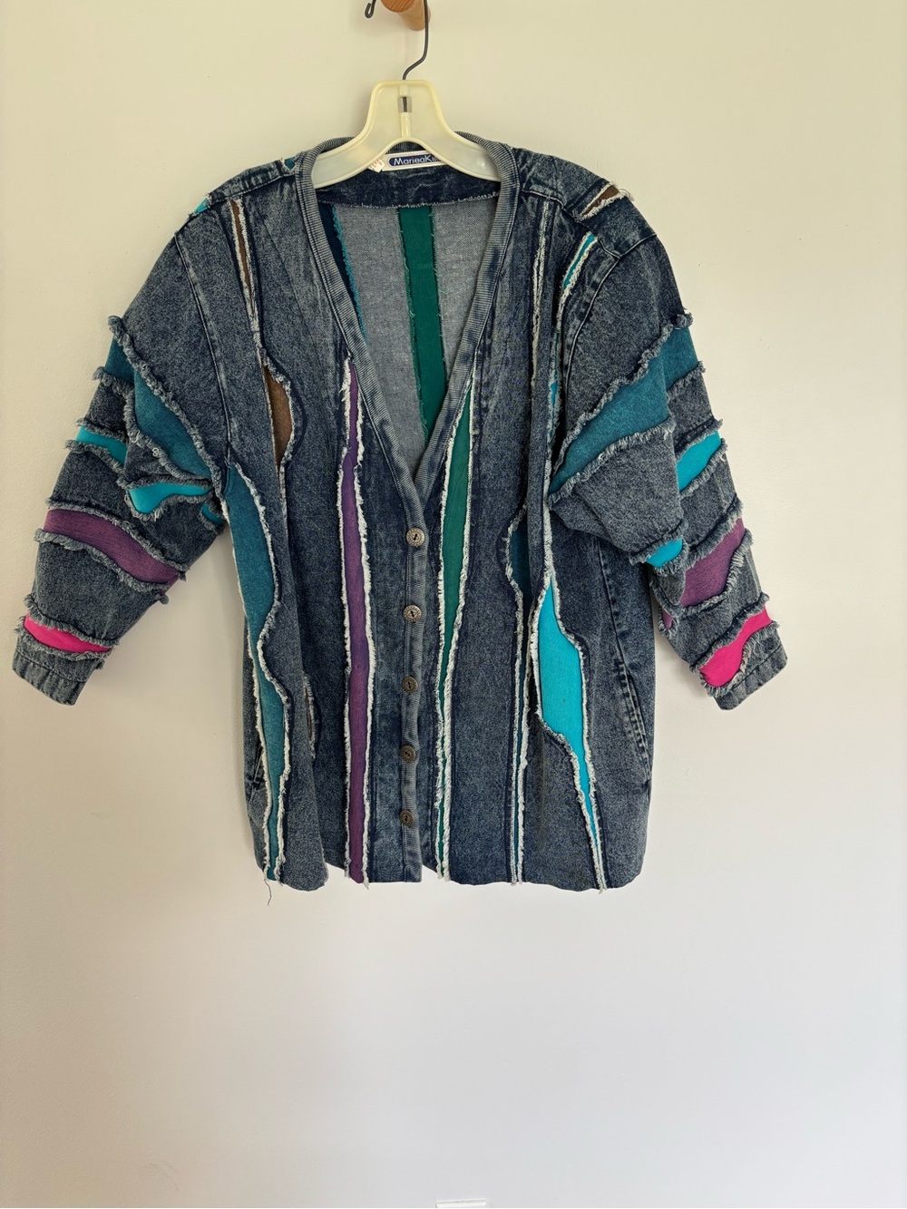 Vintage 80s Mariea Kim Patchwork Denim Cardigan - M Read Info